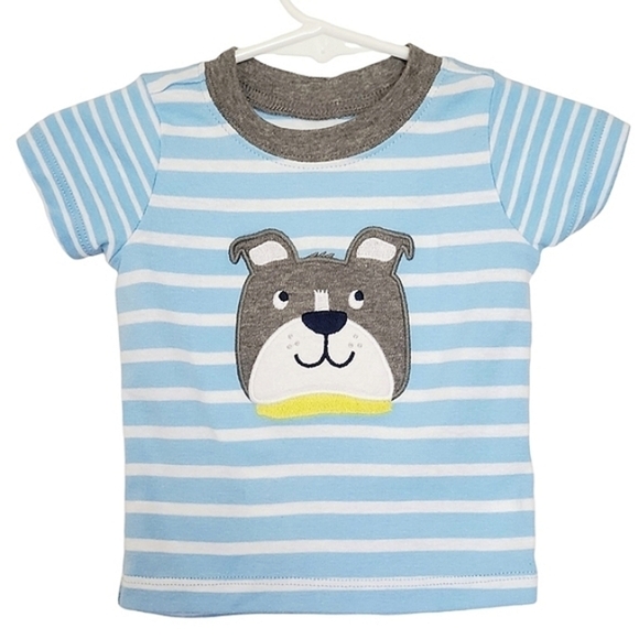 K1301 * Carter's Striped Dog Boys Tee Blue White Gray Size 6M - Picture 1 of 6